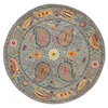 EORC Hand-tufted Wool Blue Transitional Floral Paisley Rug, Round 6'