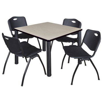 Kee 36" Square Breakroom Table- Maple/ Black & 4 'M' Stack Chairs- Black