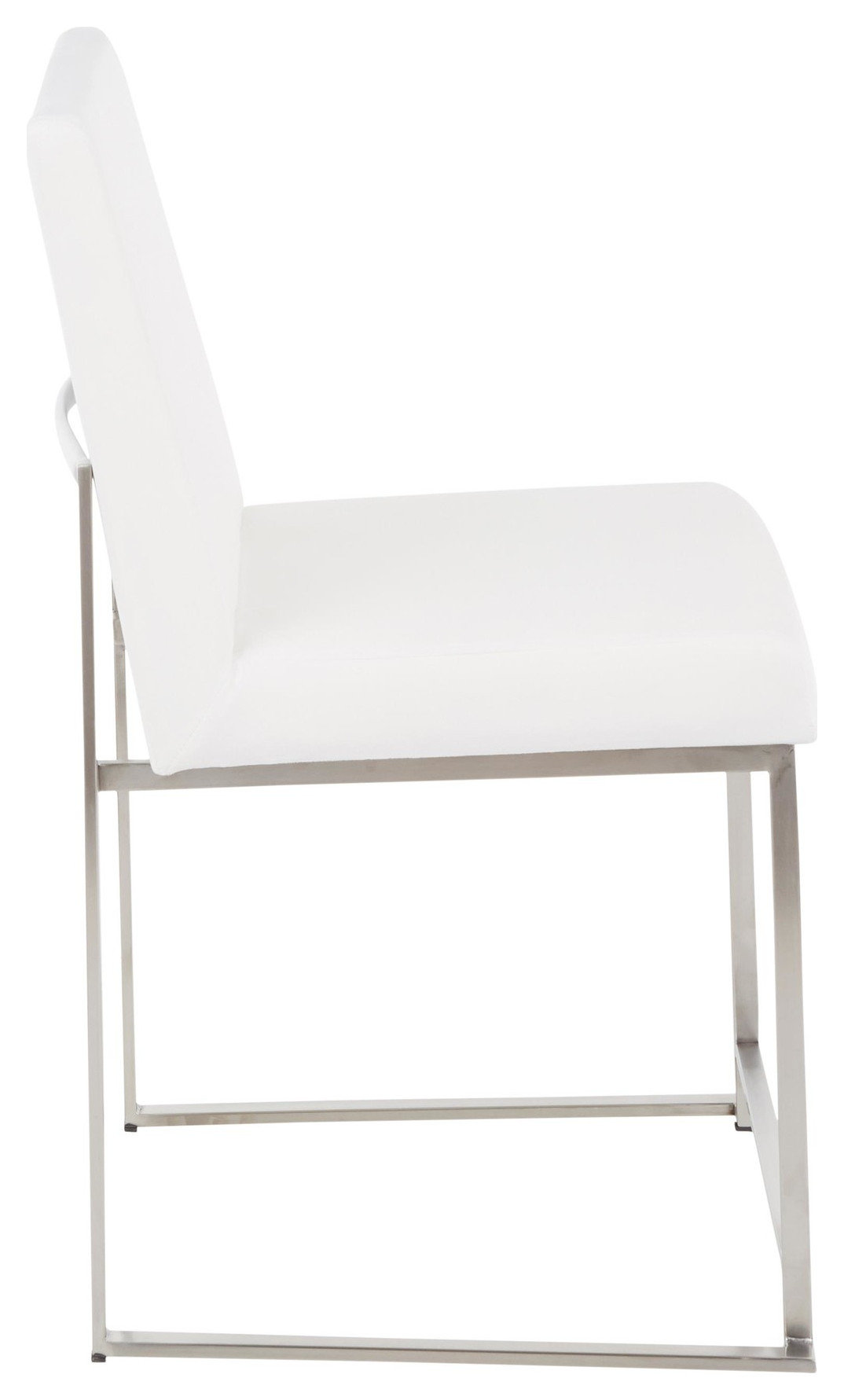High Back Fuji Dining Chair, Set of 2, Brushed Stainless Steel, White Velvet