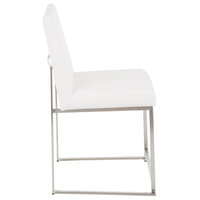 High Back Fuji Dining Chair, Set of 2, Brushed Stainless Steel, White Velvet