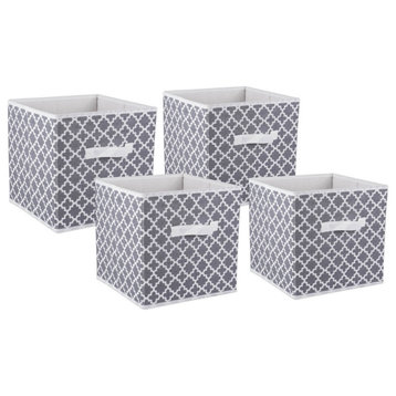 DII 11" Square Polyester Cube Lattice Storage Bin, Gray, Set of 4