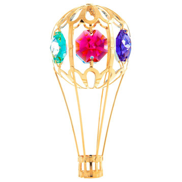 24K Gold Plated Crystal Studded Hot Air Balloon Ornament