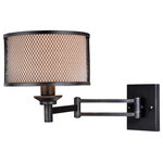 Vaxcel - Polk Instalux Swing Arm Wall Sconce, Warm Pewter - Soft strong features partner beautifully in the Polk wall light. Your finishes choices of satin nickel with gray linen shade or warm pewter with brown linen shade create a custom soft industrial look for any cozy space. The versatile extending arm offers a helpful task light on demand. Not only is this light beautiful but it s also functional with the integrated Instalux motion sensor technology. Instalux Wall Lights Feature: Motion-controlled touch-free operation Plug-in or hard wire installation options Dimmable lighting from task to ambient (100 percent to 15 percent brightness) Sleep Mode which gradually dims light over 5 minutes allowing for gradual bed-time transition Medium screw base lamping: compatible with any incandescent and most dimmable LEDs Intuitive touch-free operation: Turning lights on/off: wave hand under sensor once to turn light on or off Dimming lights: Hold hand under sensor to adjust brightness Activating sleep mode: Wave hand under sensor twice. Light will flash then gradually dim-to-off in 5 minutes