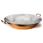 Amoretti Brothers - Copper Paella Pan Tin Lining - Hand-hammered by talented artisans, this 19-inch double-handled pan is designed to cook and serve paella, the classic Spanish seafood and rice dish, yet is hardworking and great looking enough to turn the most humble dish into an elegant dining experience. It will move from your stovetop to oven to tabletop with classic culinary ease. An outside in gleaming copper reveals an interior lined with tin. When not in use, hang it up to show the world your good taste.