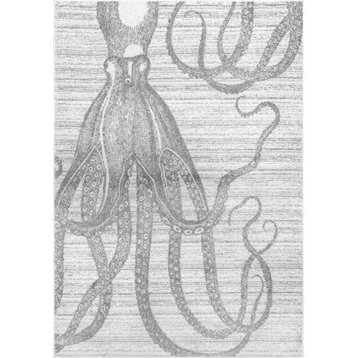 nuLOOM Thomas Paul Octopus Contemporary Coastal Area Rug, Silver, 5' Round