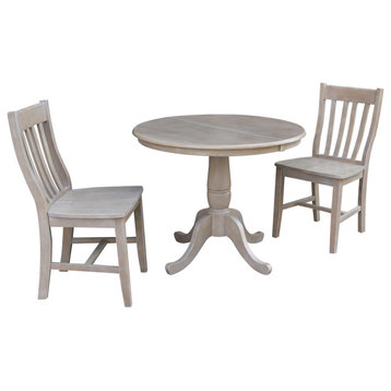 36" Round Extension Dining Table With 2 Cafe Chairs