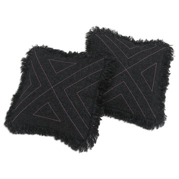 Novica Handmade Triangle In Black Cotton Cushion Covers (Pair)