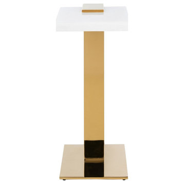 Amory Acrylic Drink Table, White/Brass