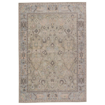 Machine Washable Avin Oriental Green and Blue Runner Rug, Green and Blue, 5'x7'6"