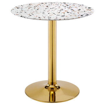 28" Dining Table, Round, White Gold, Metal, Modern Cafe Bistro Hospitality