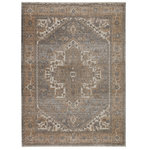 Jaipur Living - Vibe by Jaipur Living Venn Medallion Area Rug, Tan/Gray, 7'10"x10'10" - The stunning En Blanc collection captures the elegance of neutral, vintage-inspired patterns and melds Old World aesthetics with an updated and luxurious vibe. The Venn rug boasts an ornate center medallion motif in tonal hues of gray, light taupe, and golden tan. Soft and lustrous, this chameleon-like design emulates the timeless style of a Turkish hand-knotted rug, but in an accessible polyester and viscose power-loomed quality.