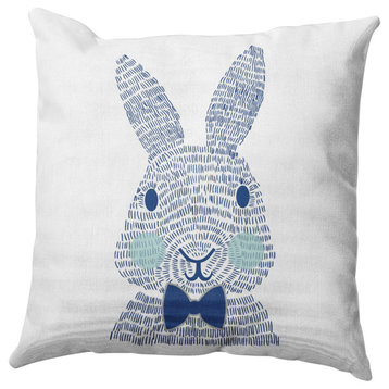 Monochrome Bunny Easter Decorative Throw Pillow, Dark Cobalt Blue, 20x20"