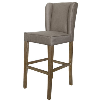 Howard Bar Stool Upholstered in Natural Fabric with Wooden Legs