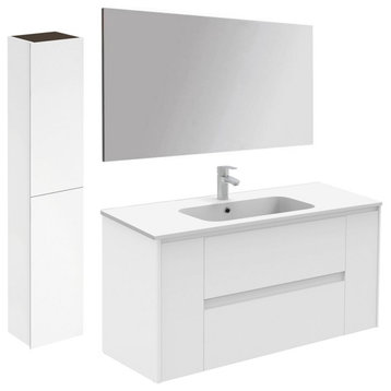 Ambra 120 Pack 2 Wall Mount Bathroom Vanity w/ Mirror and Column in Matte White