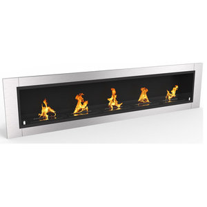 Fireplace Brushed Stainless Steel Frame 3 Burner 1 Glass Safety
