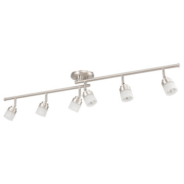 6-Light Brushed Nickel Foldable Track Lighting with Frosted Glass Shades