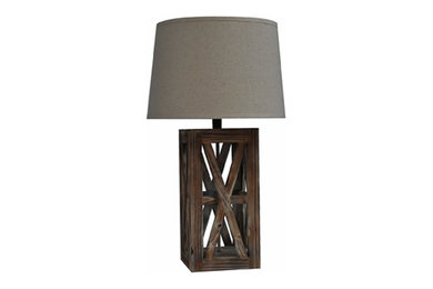 Wooden Cafe Rustic Table Lamp With Linen Shade