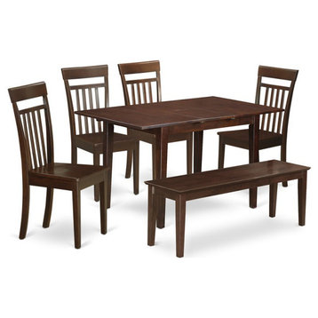 East West Furniture Picasso 6-piece Wood Dining Table Set in Mahogany