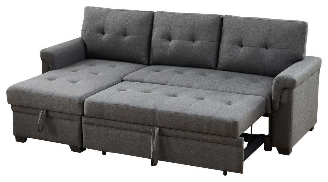 Hunter Linen Reversible Sleeper Sectional Sofa With Storage Chaise ...