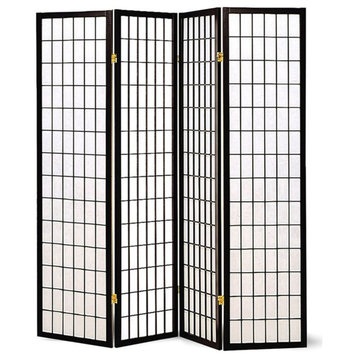 Coaster Modern Wood Four Panels Screen Room Divider with Linear Grid in Black