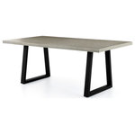 Four Hands - Cyrus Dining Table-79"-Grey - A strikingly simple poly-resin top derived from river sand is polished to a smooth sheen, while an angular black iron base adds architectural appeal to this outdoor-friendly dining table. Slight color variance is to be expected, and speaks to lava stone's organic nature. Cover or store indoors during inclement weather and when not in use.