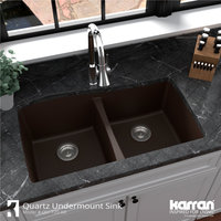 Karran Undermount Quartz 33" 50/50 Double Bowl Kitchen Sink, Brown