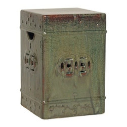 Square Green Ceramic Fortune Garden Stool - Accent And Garden Stools