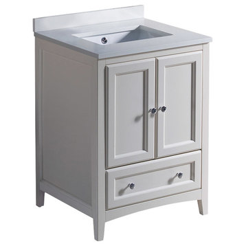 24" Oxford Bathroom Cabinet, Base: Antique White, With Top and Sink