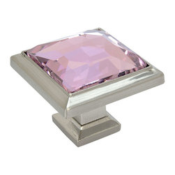Cosmas - Cosmas 5883SN-P Satin Nickel and Pink Glass Square Cabinet Knob - Cabinet And Drawer Knobs