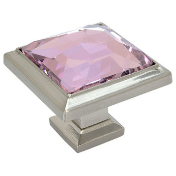 Cosmas 5883SN-P Satin Nickel and Pink Glass Square Cabinet Knob