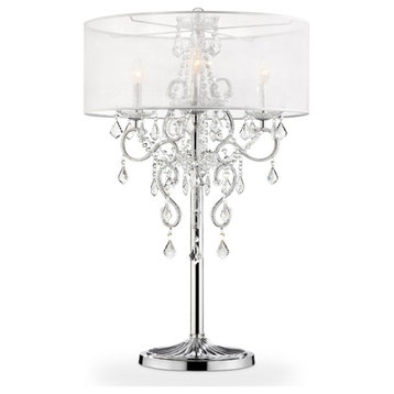 Glam Silver Faux Crystal Accent Table Lamp With See Thru Shade