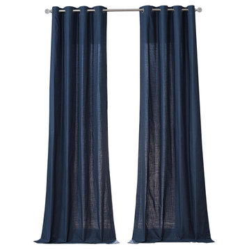 Dune Textured Solid Cotton Grommet Curtain Pair, Noble Navy, 50"wx96"l