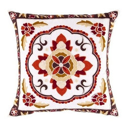 Embroidered Cream and Rust Throw Pillow - Decorative Pillows