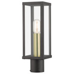 Livex Lighting - Gaffney 1-Light Bronze Outdoor Post Top Lantern, Antique Gold Accents - Made of stainless steel, the charming Gaffney bronze finish outdoor post top lantern has a versatile look that can be placed almost anywhere. The antique gold finish accents & clear glass add a traditional touch to the clean, transitional-contemporary lines.
