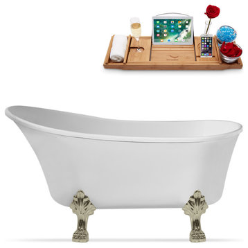 55" Streamline N346BNK-IN-PNK Clawfoot Tub and Tray With Internal Drain