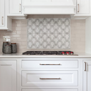 Decorative Tile Backsplash with Gas Cooktop and Custom Cabinetry – Beverly MA