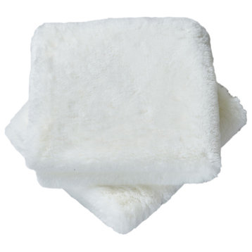 Heavy Faux Fur Throw Pillow Covers 2pcs Set, Bright White, 20''x20''