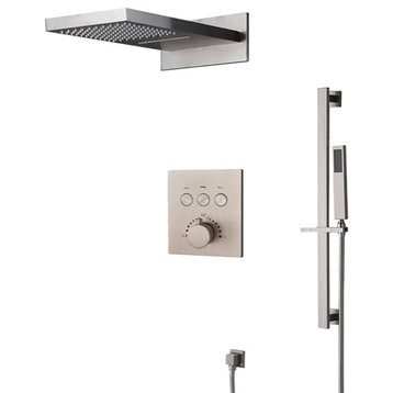 Fontana 22" Brushed Nickel Rainfall Shower System With Handheld Shower, Non LED