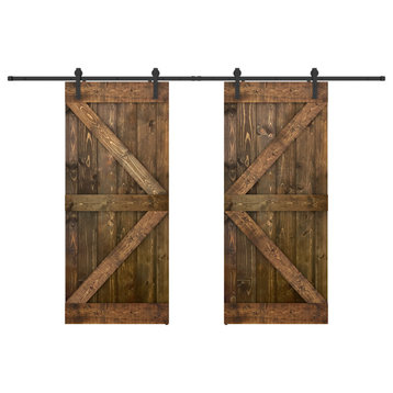 Solid Wood Barn Door, Made in USA, Hardware Kit, DIY, Dark Brown, 72x84"