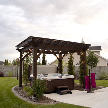 Timber Frame Pergola Kit Over Outdoor Hot Tub