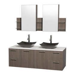 Wyndham Collection Amare 60" Vanity, Man-Made Stone Top,Black Granite Sinks - Bathroom Vanities And Sink Consoles