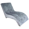 52" Long Wooden Modern Chaise Lounge Chair, Grey Faux Suede
