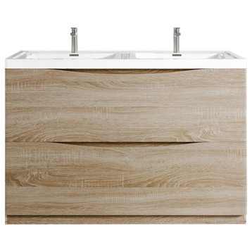 Eviva Smiley 48" White Oak Double Sink Bathroom Vanity, White Integrated Top