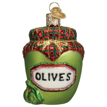 Old World Christmas (#32513) Glass Blown Christmas Ornament, Jar of Olives 3"