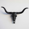 Faux Large Carved Texas Longhorn Skull Wall Decor, Matte Black