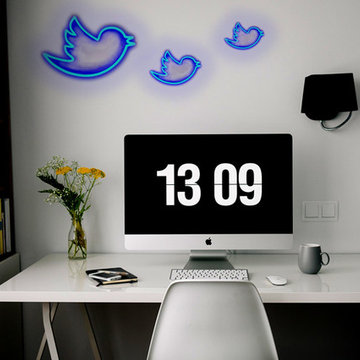 Office Space with Neon Signs
