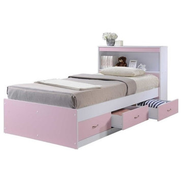 Pemberly Row Contemporary Wood Twin Captain Storage Bed with 3 Drawers in Pink