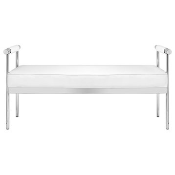 Uptown Club Faux Leather Upholstered Bench with Pick up Armrests in White