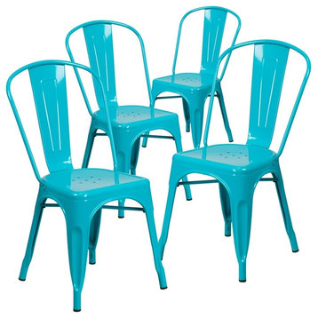 Crystal Blue Metal Indoor/Outdoor Stackable Chairs, Set of 4