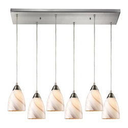 Elk Home - Elk Home Pierra 9" 6-Light Glass Pendant Fixture in Satin Nickel/Cream Swirl - Pendant Lighting